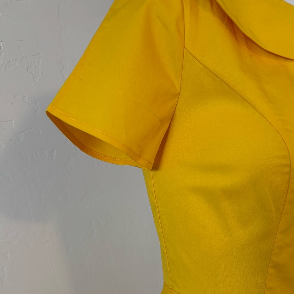FINAL! BEAUTIFUL! RICH LEMON YELLOW BOAT NECK MID LENGTH DRESS ROCKABILLY TRAD - Picture 5 of 9
